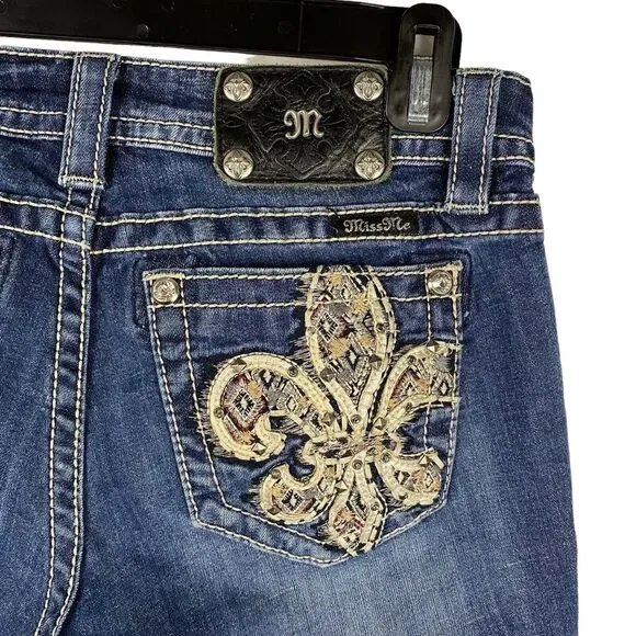 Miss Me Women's Blue Boot Cut Jeans with Gold Embroidery - Picture 10 of 13